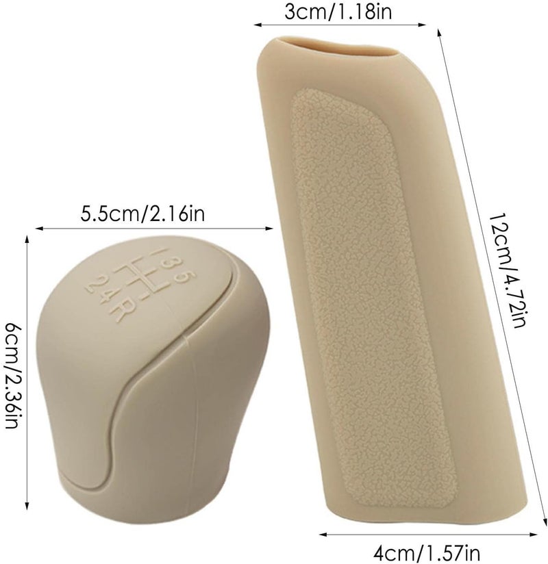AAKICHI 2Pcs Set Silicone Gear Shift Knob Cover Car Handbrake Cover Anti-Slip Grip Design Universal Silicon Cover For Car (Beige) - Image 3