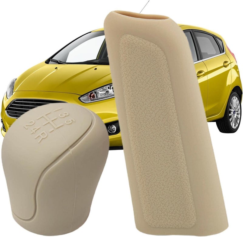 AAKICHI 2Pcs Set Silicone Gear Shift Knob Cover Car Handbrake Cover Anti-Slip Grip Design Universal Silicon Cover For Car (Beige) - Image 4