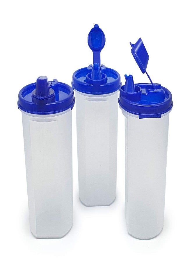 Mahaware Modular Magic Easy Flow Kitchen Plastic Oil Dispenser Can, 600ml, Set of 3, Blue - Image 1