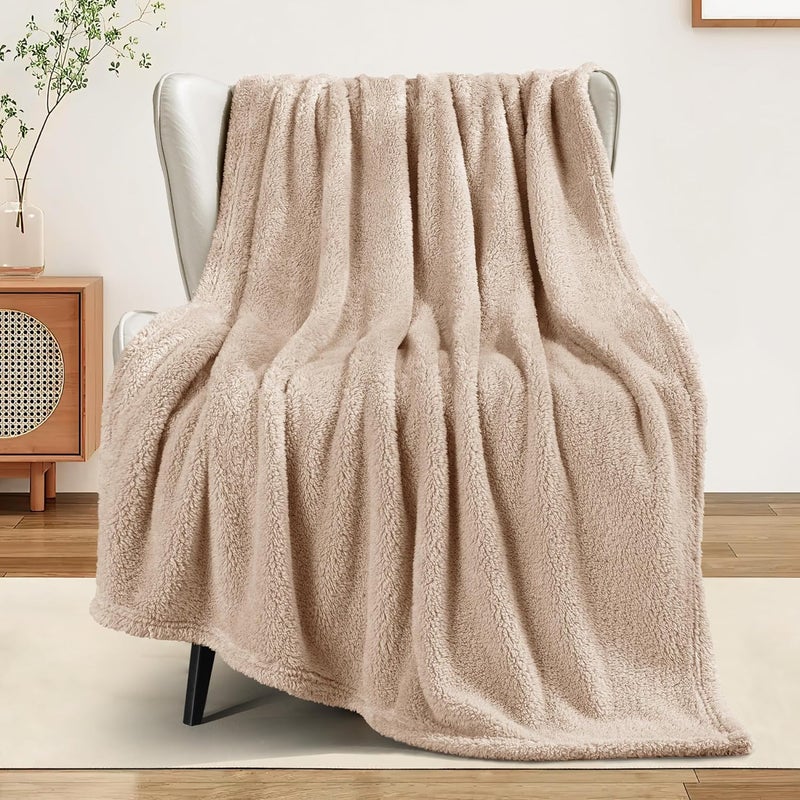 Exclusivo Mezcla Soft Fleece Throw Blanket - Super Soft Velvet Plush Bed Blanket, Cozy and Warm for All Seasons, 50x60 Inches, Camel - Image 1