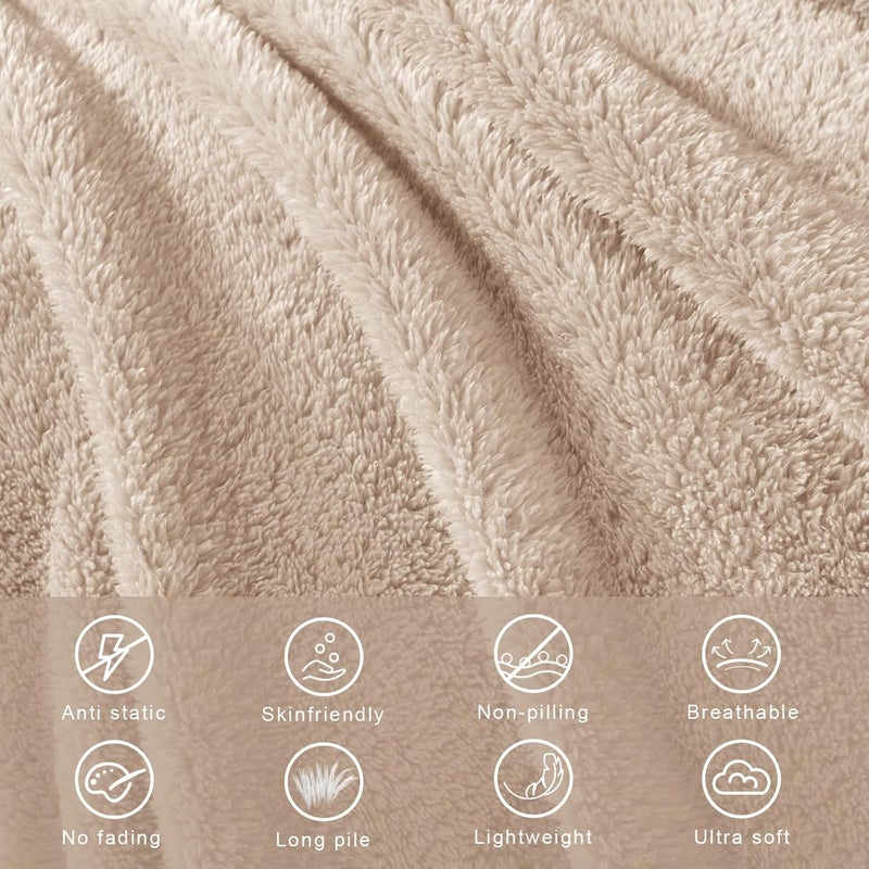 Exclusivo Mezcla Soft Fleece Throw Blanket - Super Soft Velvet Plush Bed Blanket, Cozy and Warm for All Seasons, 50x60 Inches, Camel - Image 5