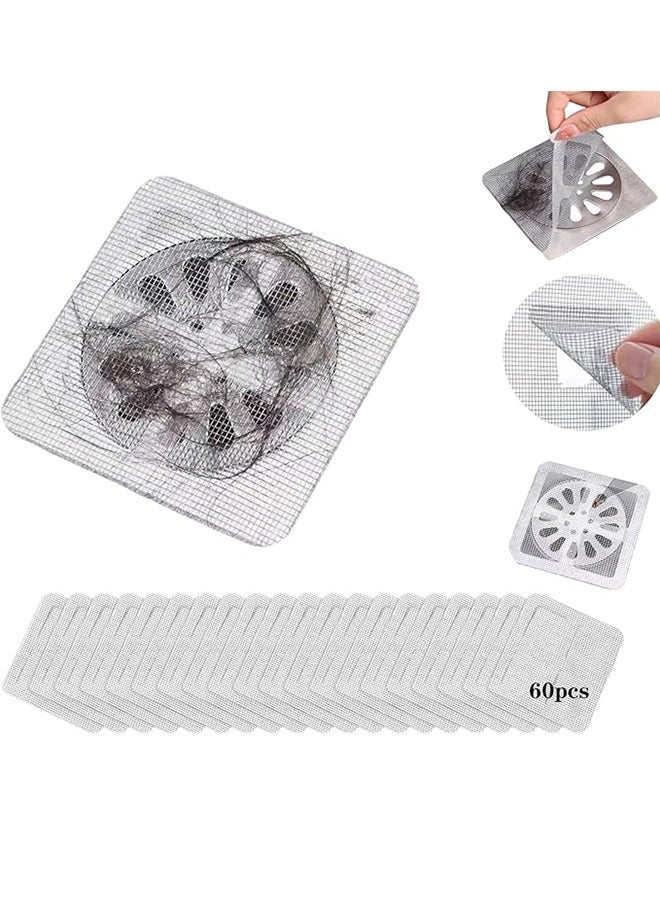 60 Pieces Floor Drain Stickers Mesh Stickers, Disposable Shower Drain Strainer, Shower Drain Cover Bathroom Sink Drain Strainer, Adjustable Window Net For Bathroom, Bathtub, Kitchen, Sink (4" X 4") - Image 1