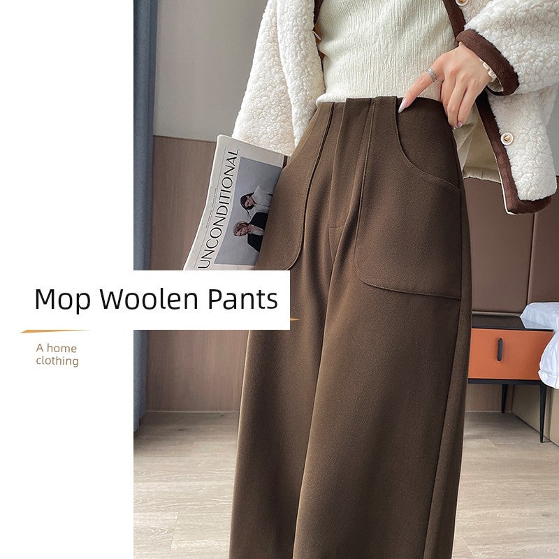 Black wide-leg woolen pants for women's autumn and winter 2025 new high-waisted short straight casual thick pants - Image 1