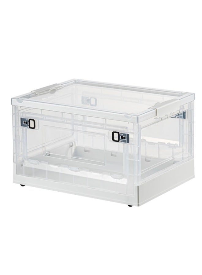 PENG GENERAL Collapsible Storage Box with Sliding Lid, Stackable Organizer White - Image 1