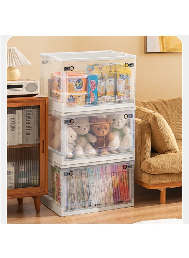 PENG GENERAL Collapsible Storage Box with Sliding Lid, Stackable Organizer White - Image 3