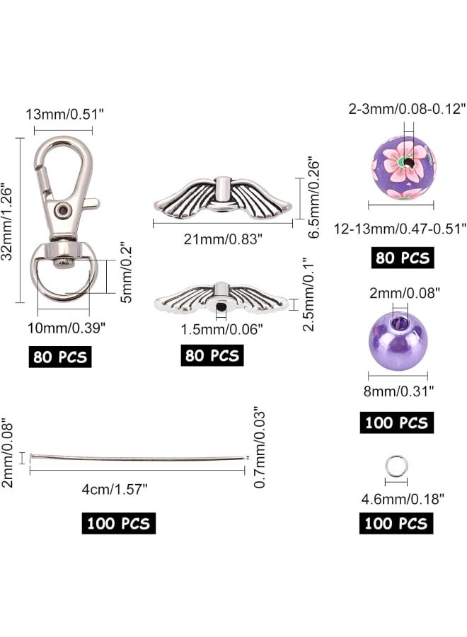 540 قطعة من مجموعات سلسلة المفاتيح ذات طابع الملاك DIY مجموعات سلسلة المفاتيح اليدوية لصنع سلسلة المفاتيح اليدوية، ألوان مختلطة - Image 2