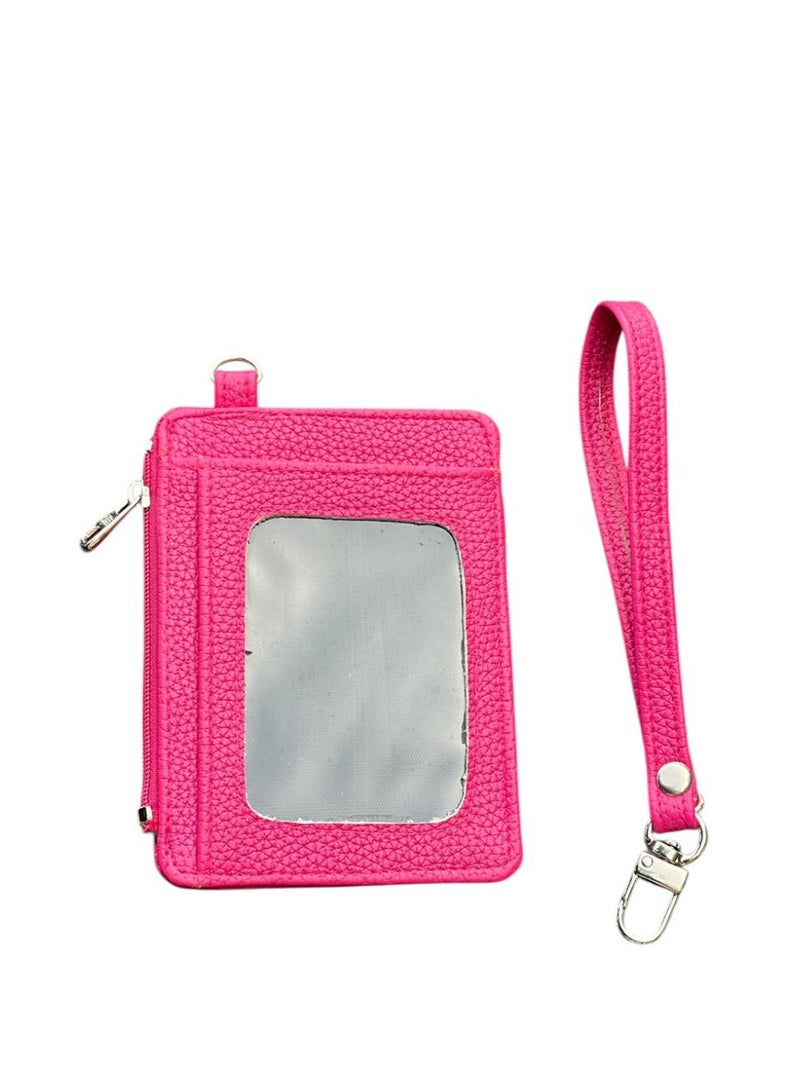 M A Leather Wristlet Wallet, Card Holder with Zip Pocket and Wrist Strap, Pebbled Texture-AL-990 (Fuchsia) - Image 4