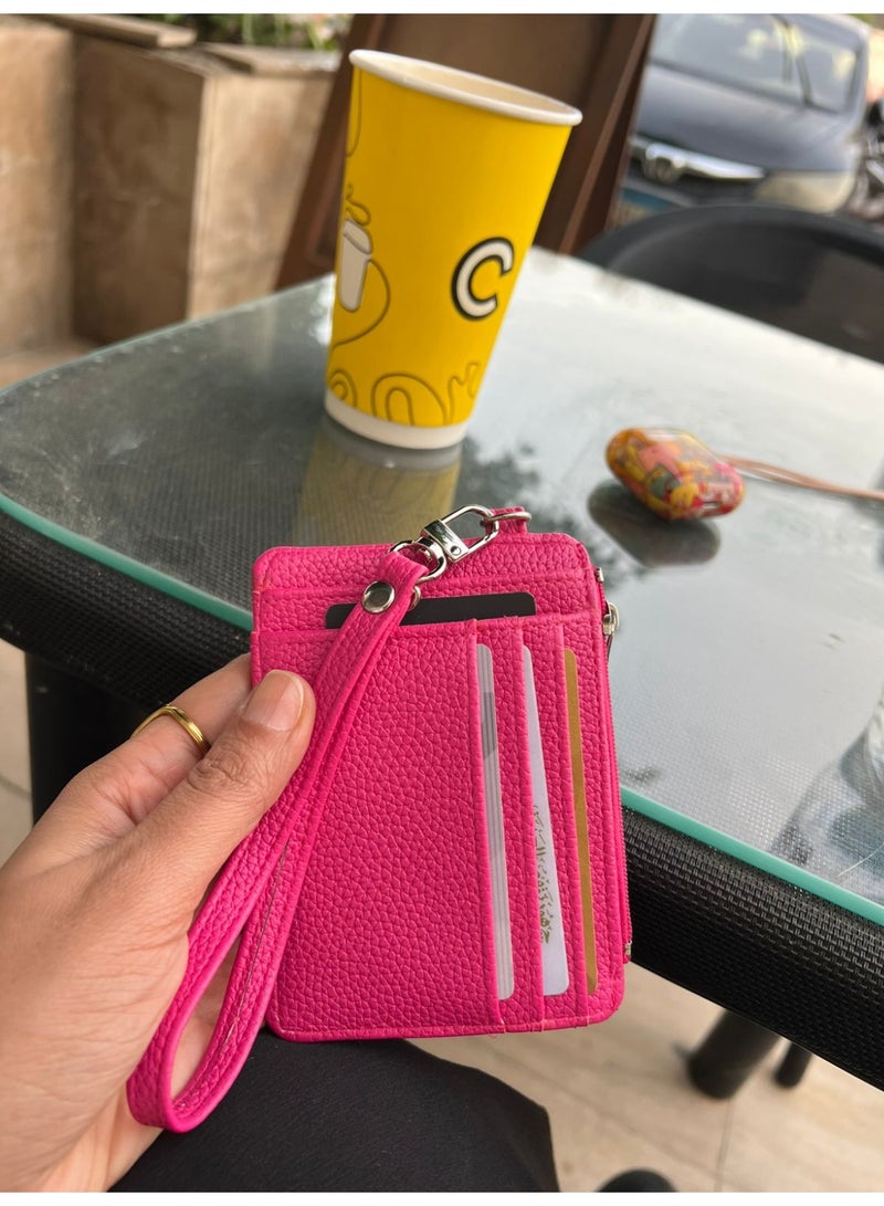 M A Leather Wristlet Wallet, Card Holder with Zip Pocket and Wrist Strap, Pebbled Texture-AL-990 (Fuchsia) - Image 5