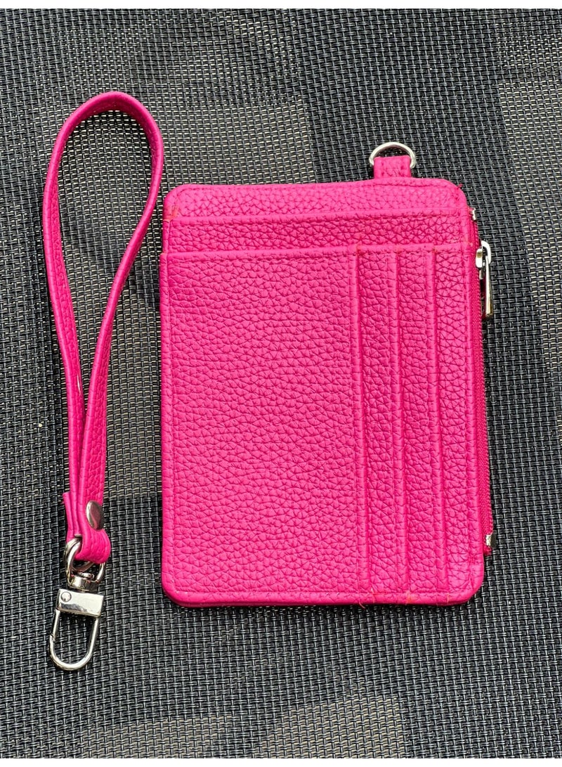 M A Leather Wristlet Wallet, Card Holder with Zip Pocket and Wrist Strap, Pebbled Texture-AL-990 (Fuchsia) - Image 1