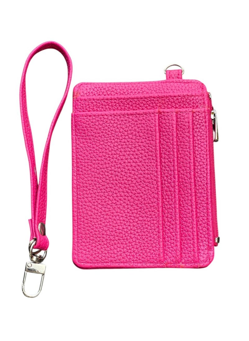 M A Leather Wristlet Wallet, Card Holder with Zip Pocket and Wrist Strap, Pebbled Texture-AL-990 (Fuchsia) - Image 2