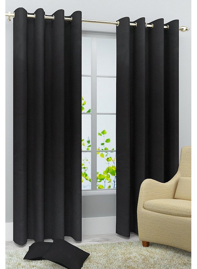Homefab India Royal Silky Grommet Long Door Curtain - 9 feet, Black - 2 Piece - Image 1