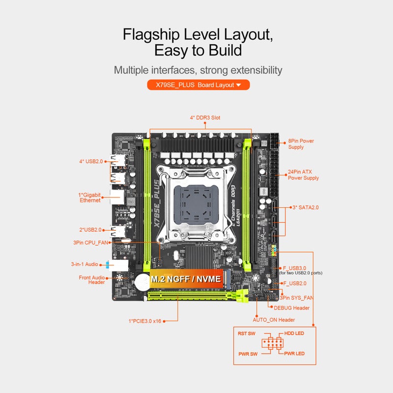 X79SE_PLUS PC Desktop Motherboard Gaming Office M.2 NVME Protocol DDR3 Memory LGA 2011 - Image 5