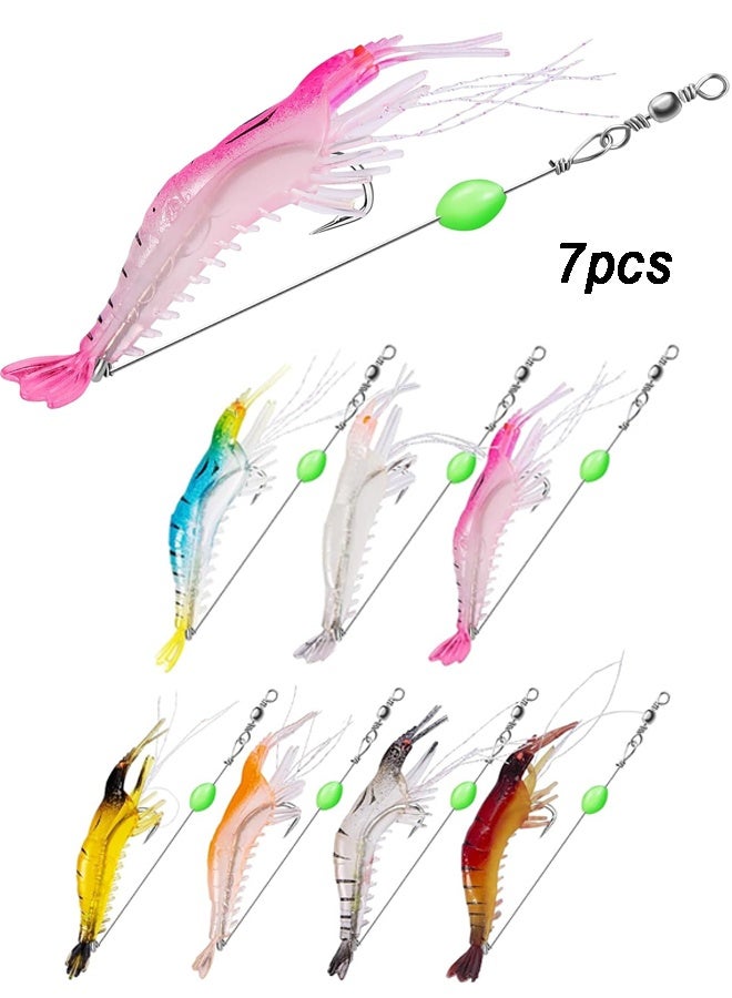 7 PCS Saltwater Fishing Lures Shrimp Lures Set, Premium Soft Shrimp Fishing Tackle with Luminous Sharp Hooks - Image 1