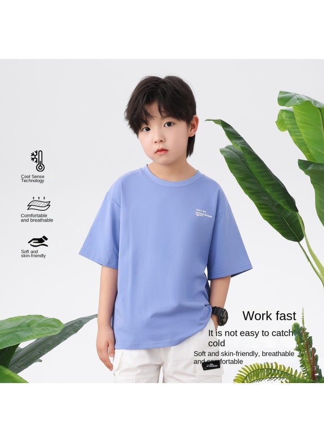 Zuoxi Boys' T-shirt Short Sleeve Cool Summer Wear Children's Half-sleeve Top White Summer Ice-feel Clothing For Big Boys - Image 3