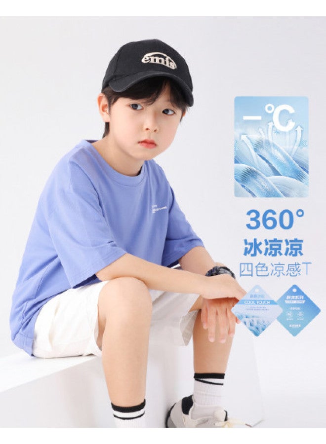 Zuoxi Boys' T-shirt Short Sleeve Cool Summer Wear Children's Half-sleeve Top White Summer Ice-feel Clothing For Big Boys - Image 1