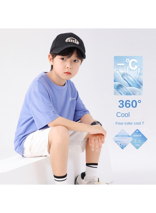 Zuoxi Boys' T-shirt Short Sleeve Cool Summer Wear Children's Half-sleeve Top White Summer Ice-feel Clothing For Big Boys - Image 2