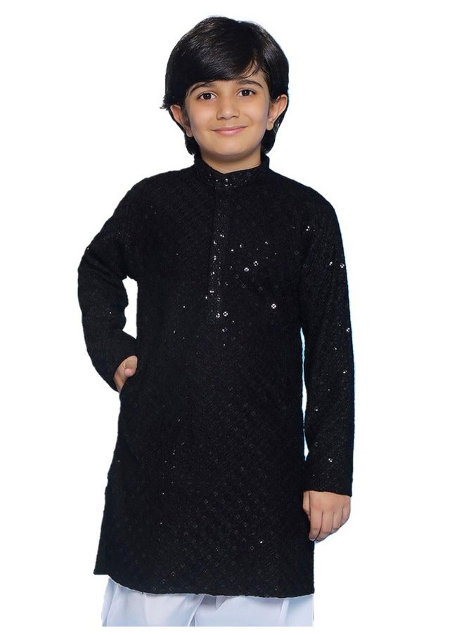 AJ Dezines - AJ DEZINES Kids Cotton Full Sleeve Sequined Black Kurta for Boys - Ethnic wear | Special Occasion & Party Outfit | Chikankari Kurta for boys - Regular Fit - Image 1
