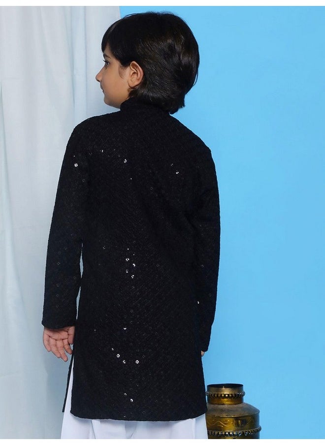 AJ Dezines - AJ DEZINES Kids Cotton Full Sleeve Sequined Black Kurta for Boys - Ethnic wear | Special Occasion & Party Outfit | Chikankari Kurta for boys - Regular Fit - Image 1
