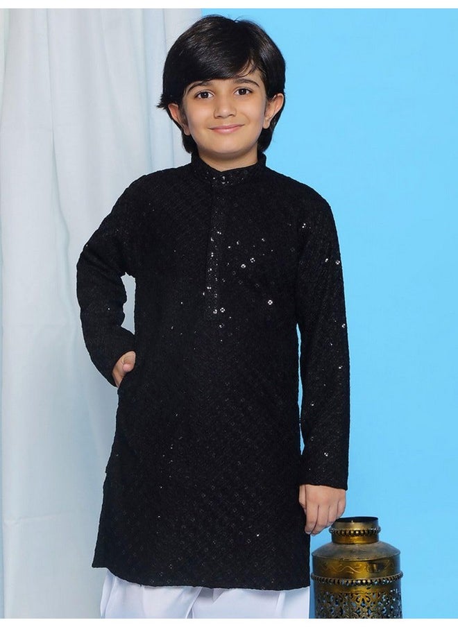 AJ Dezines - AJ DEZINES Kids Cotton Full Sleeve Sequined Black Kurta for Boys - Ethnic wear | Special Occasion & Party Outfit | Chikankari Kurta for boys - Regular Fit - Image 1