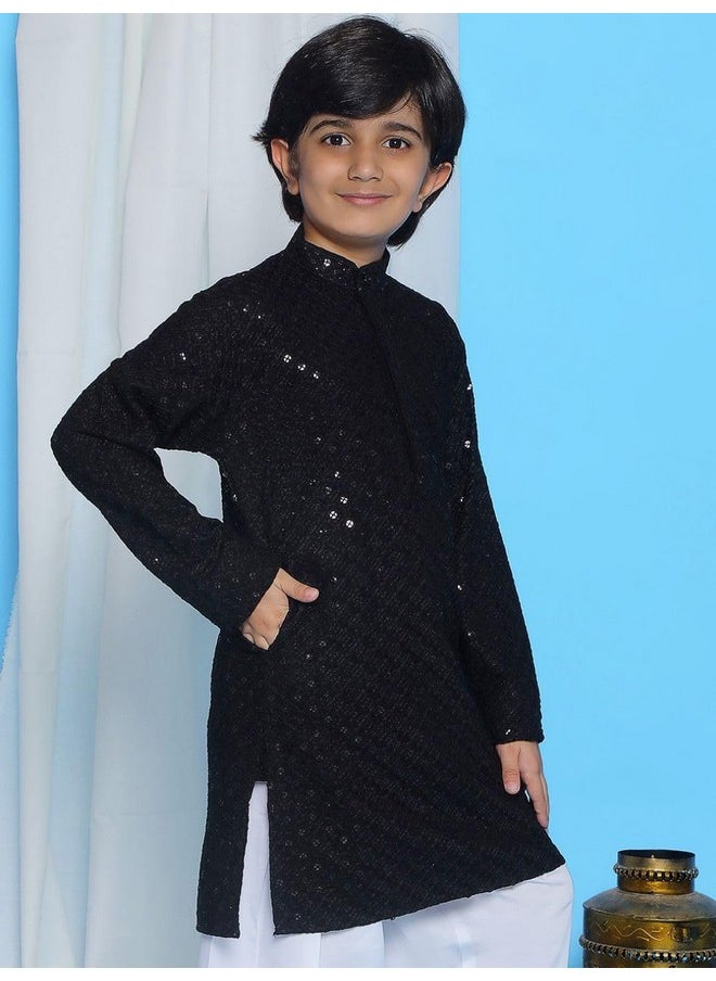 AJ Dezines - AJ DEZINES Kids Cotton Full Sleeve Sequined Black Kurta for Boys - Ethnic wear | Special Occasion & Party Outfit | Chikankari Kurta for boys - Regular Fit - Image 1