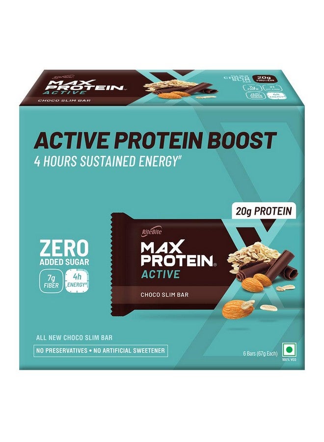 RiteBite Max Protein Active Choco Slim 20g Protein Bars [Pack of 6] Protein Blend, Fiber, Vitamins & Minerals , No Preservatives, 100% Veg, No Added Su - Image 1
