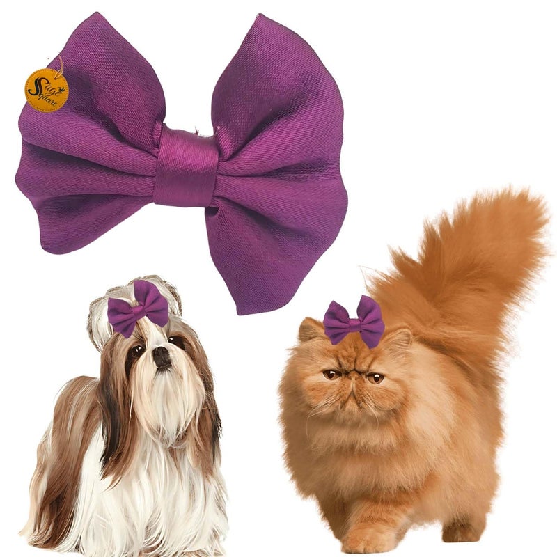 Sage Square Cute Pet Hair Bow Clip | Handmade for Dogs & Cats | Stylish Topknot & Grooming Accessory | Fancy Look for Weddings, Festivals & Celebrations | Great Gift Idea (Purple) - Image 1