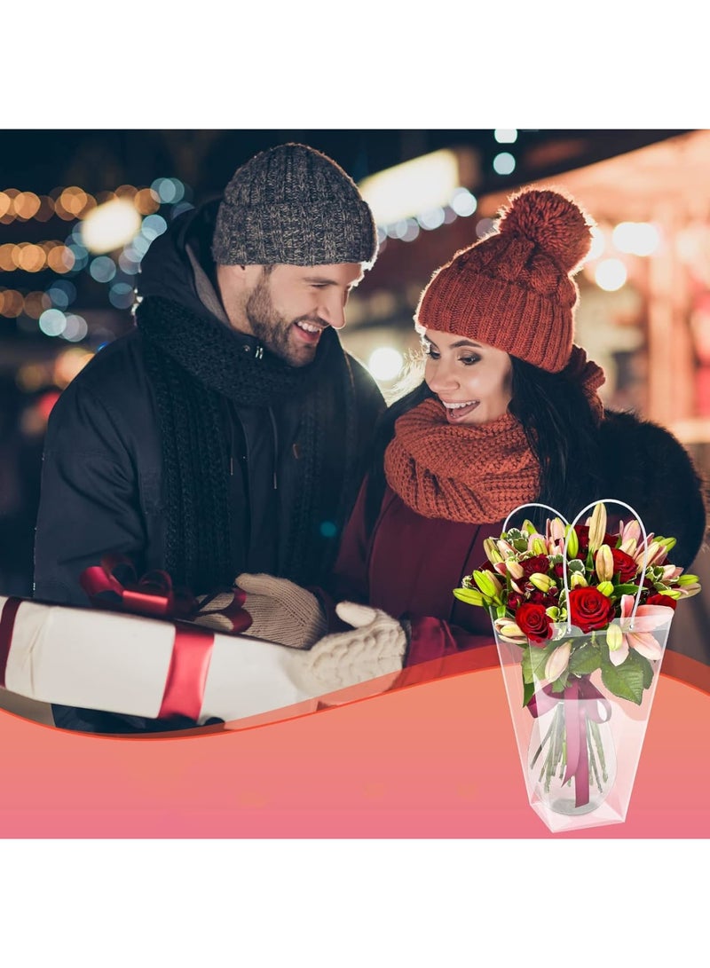 SYOSI حقائب زهور، حقائب باقة زهور كبيرة شفافة مع مقابض، تغليف هدايا بلاستيكي شفاف لترتيبات بائعي الزهور، أعياد الميلاد، حفلات الزفاف، الحفلات، التخرج، 12 قطعة 29 × 15 × 42.4 سم - Image 5