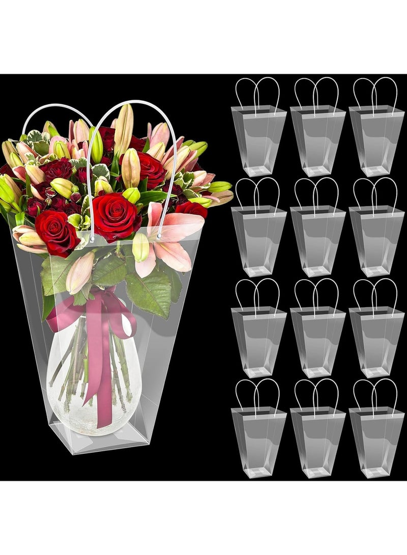 SYOSI حقائب زهور، حقائب باقة زهور كبيرة شفافة مع مقابض، تغليف هدايا بلاستيكي شفاف لترتيبات بائعي الزهور، أعياد الميلاد، حفلات الزفاف، الحفلات، التخرج، 12 قطعة 29 × 15 × 42.4 سم - Image 1