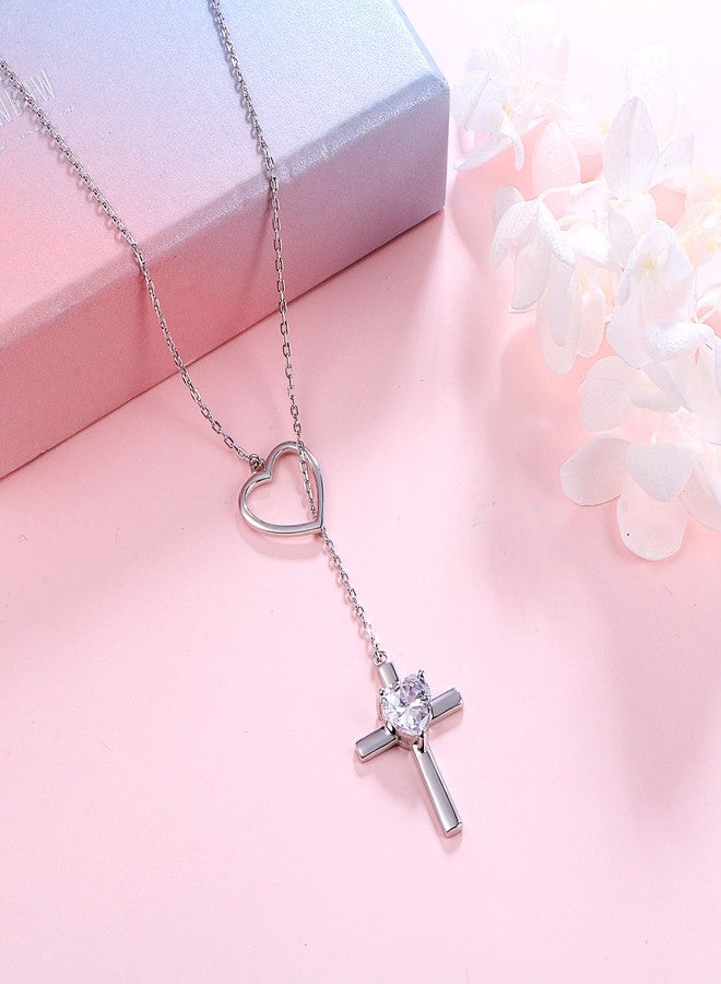 Yearace Cross Necklace 925 Sterling Silver Infinity Loving of God Lariat Y Shaped Heart Cross Pendant Religious Necklace for Women Teen, 24 inch - Image 3