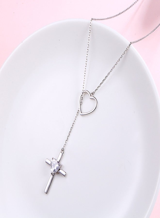 Yearace Cross Necklace 925 Sterling Silver Infinity Loving of God Lariat Y Shaped Heart Cross Pendant Religious Necklace for Women Teen, 24 inch - Image 4