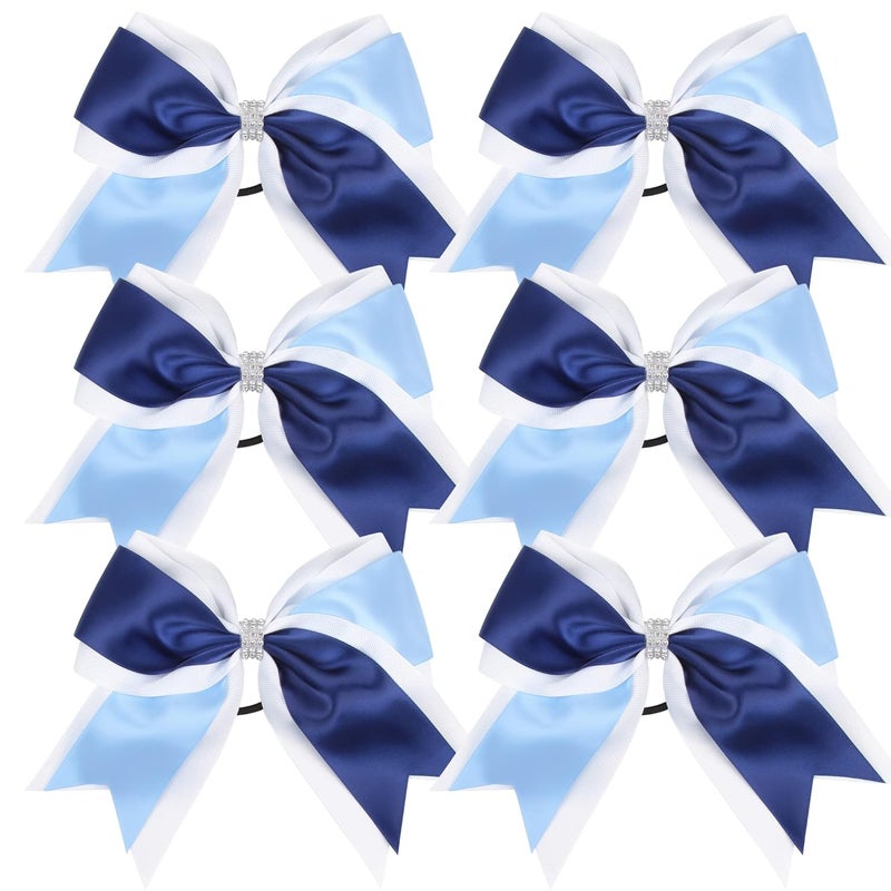Cheerleader Bows 8 Inch 3 Colors 2 Layers 6 Pcs Jumbo Ponytail Holder Cheerleading Bows for High School College Hair Elastic Hair Tie Navy BlueColumbia Blue