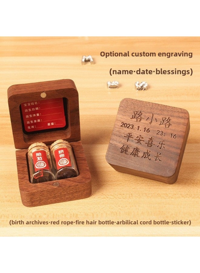 Baby Fetal Hair Souvenir Bottle Making Newborn Baby Umbilical Cord Collection Box Nipple Storage Storage Bottle Walnut Wooden Box-Color:Walnut Square Box-Jade Rabbit-fetal Hair Bottle Umbilical Cord Bottle  - Image 4