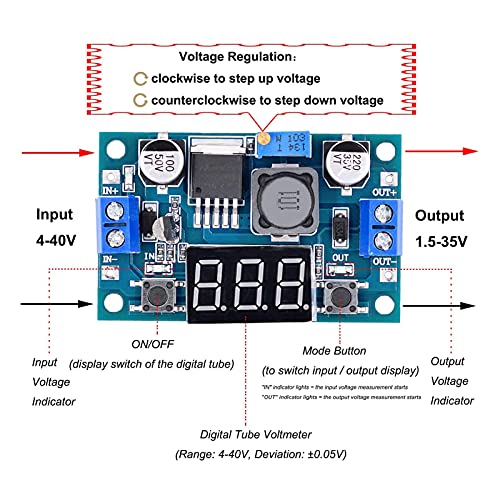 Valefod 3 Pack LM2596 DC to DC Voltage Regulator 4-40V to 1.5-35V Buck Converter with LED Display - Image 3