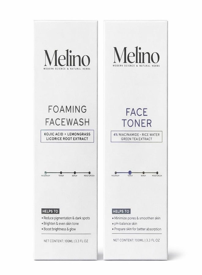 Melino Face Wash & Face Toner Combo with Kojic Acid, Lemongrass, Niacinamide, Green Tea Extract for Dark Spots, Pigmentation, Acne Marks, Skin Brightening, 100ml Each - Image 1