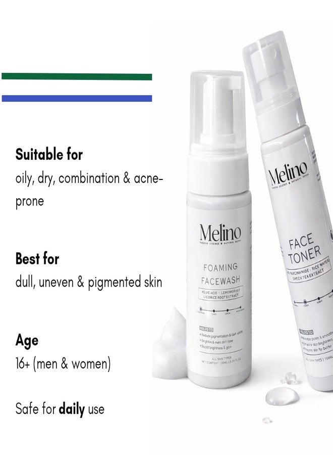 Melino Face Wash & Face Toner Combo with Kojic Acid, Lemongrass, Niacinamide, Green Tea Extract for Dark Spots, Pigmentation, Acne Marks, Skin Brightening, 100ml Each - Image 5