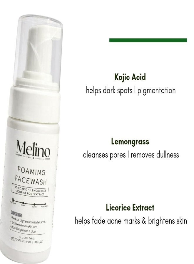 Melino Face Wash & Face Toner Combo with Kojic Acid, Lemongrass, Niacinamide, Green Tea Extract for Dark Spots, Pigmentation, Acne Marks, Skin Brightening, 100ml Each - Image 3