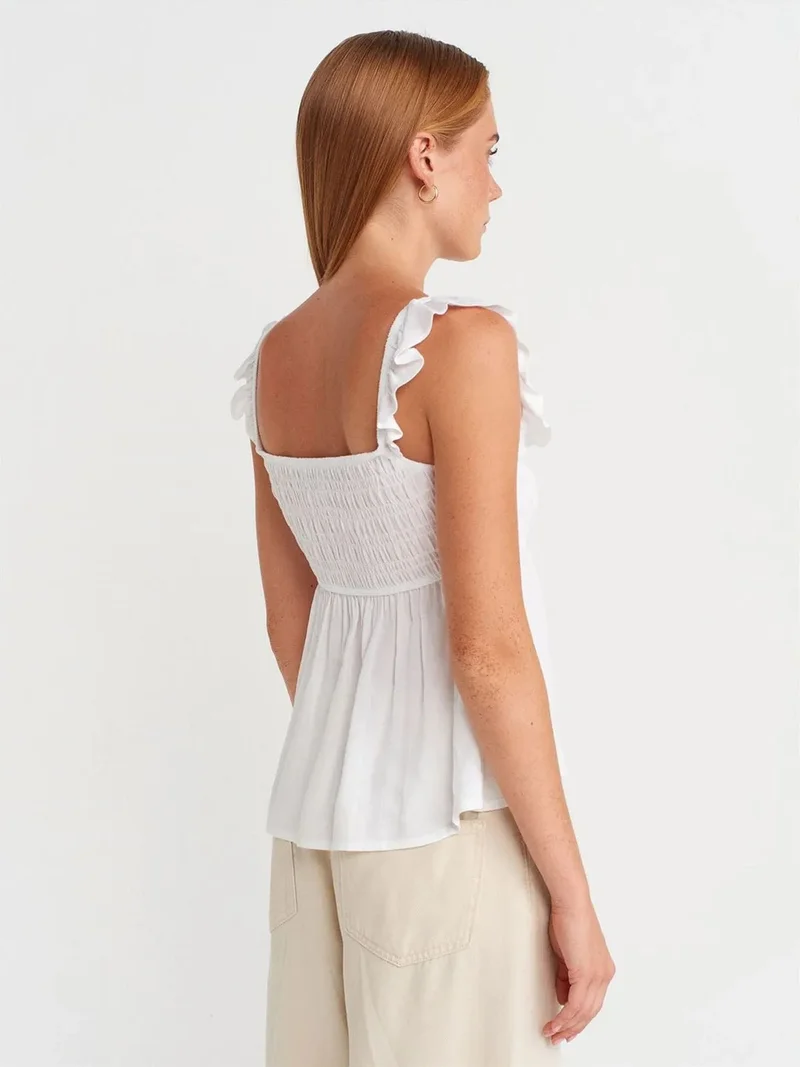 Dilvin Dilvin Sleeveless Square-neck Blouse With Tie Front