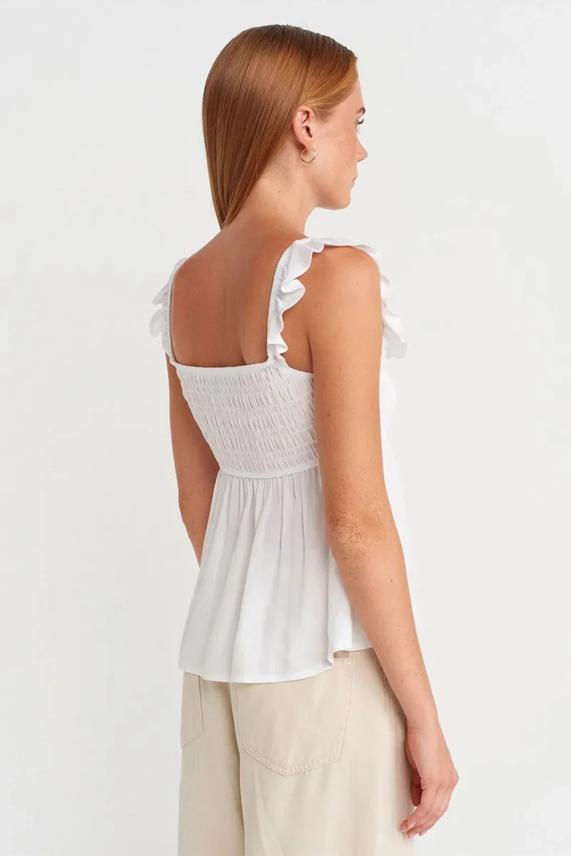 ديلفين DILVIN Sleeveless Square-neck Blouse With Tie Front