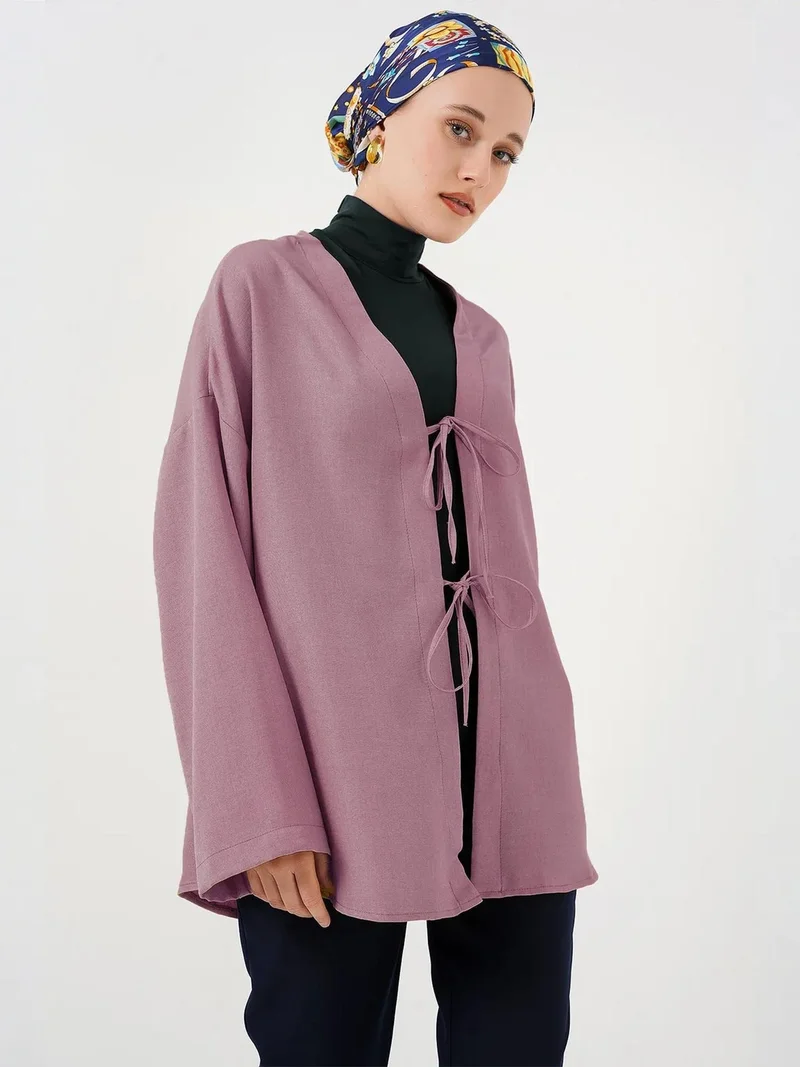 بيغ دارت BDART Linen Blend Long Sleeve Kimono with Binding Detail