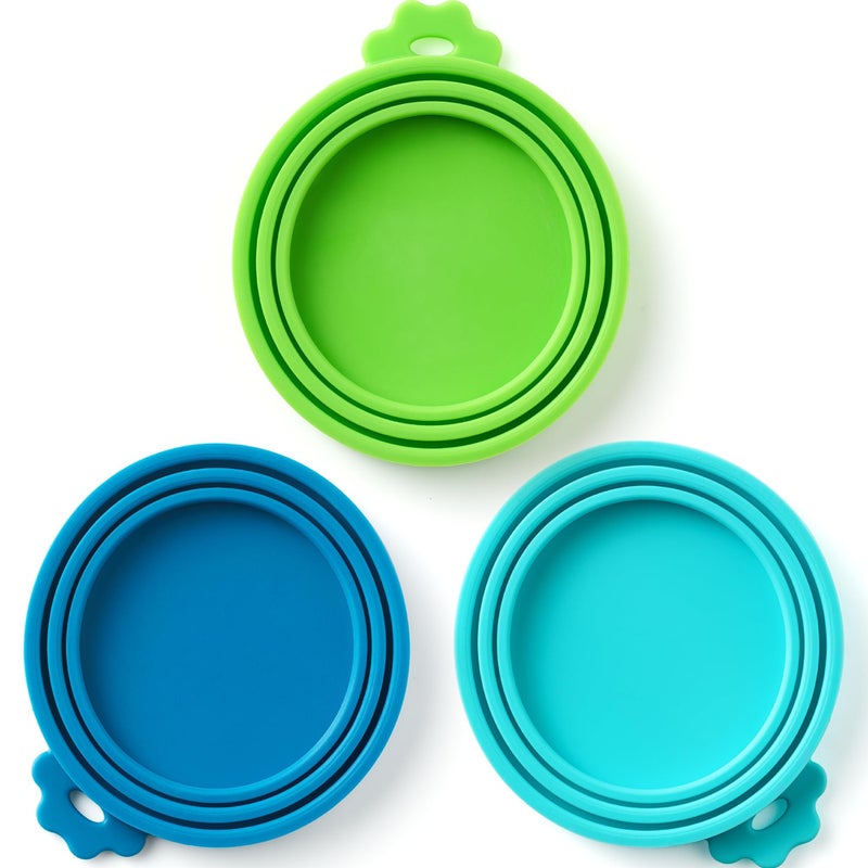 Basic Haus 3 Pack Universal Pet Food Can Covers Lids - One fit 3 Standard Size Cans for Cats and Dogs Food Cans - Easy to Clean - Safe Silicone - Image 1
