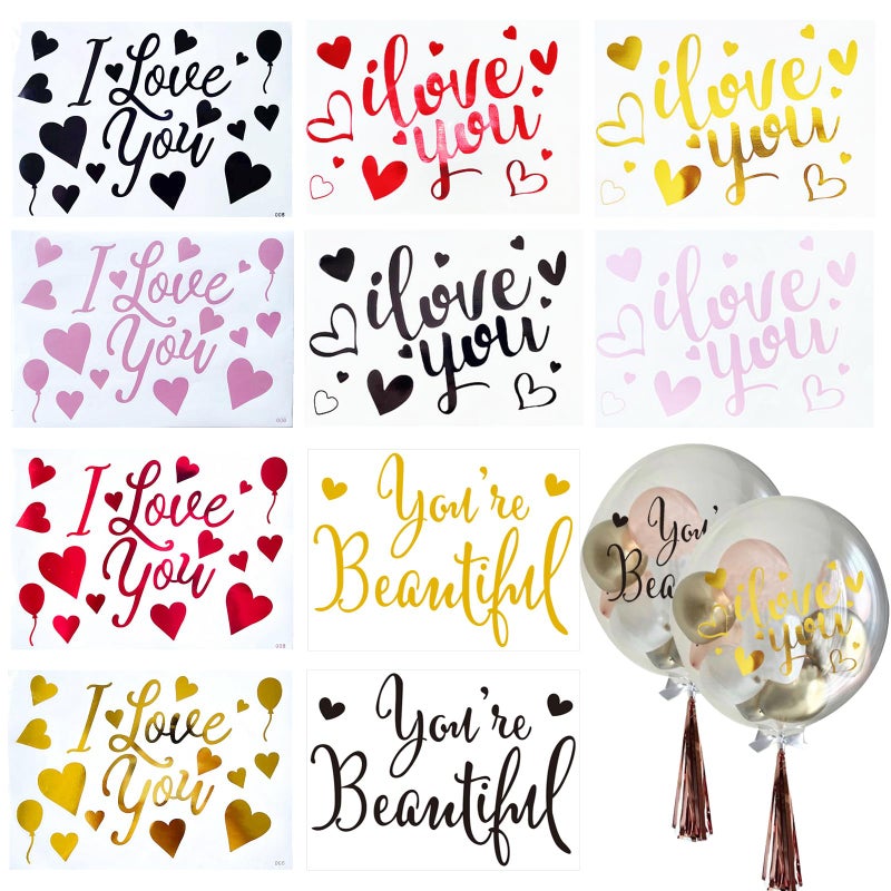 Mimeile I Love You Balloon Stickers Youâ€™re Beautiful Bobo Balloon Decals 10 PCS Mixed Color DIY Letter Self-adhesive Glass Window Paster Wedding Bride Shower Party Supplies - Image 1