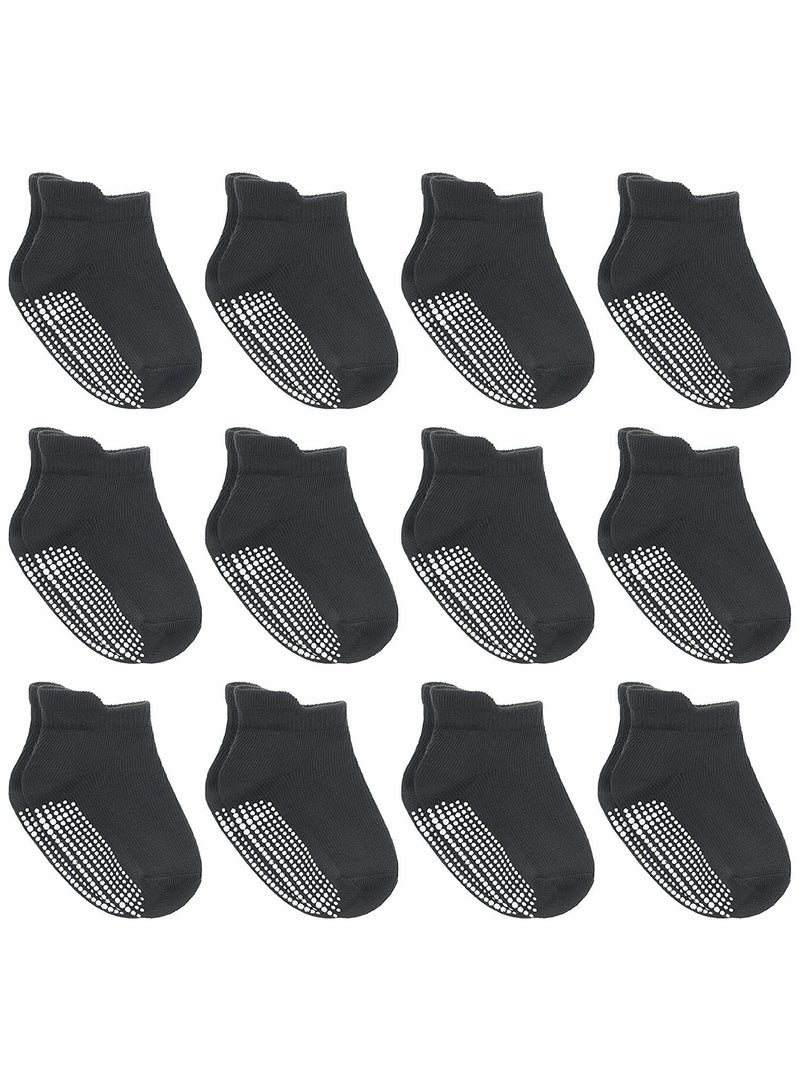 KASTWAVE 12 Pairs Non Slip Toddler Socks, Anti Skid Athletic Socks(0-1 Years Black)  - Image 1