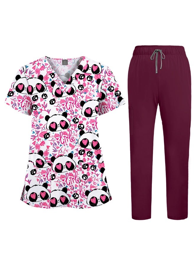 NIBEMINENT Floral Print Nursing Scrubs Tops Hospital Scrubs Uniforms Short Sleeve Hospital Uniforms Women Nursing Scrubs - Image 1