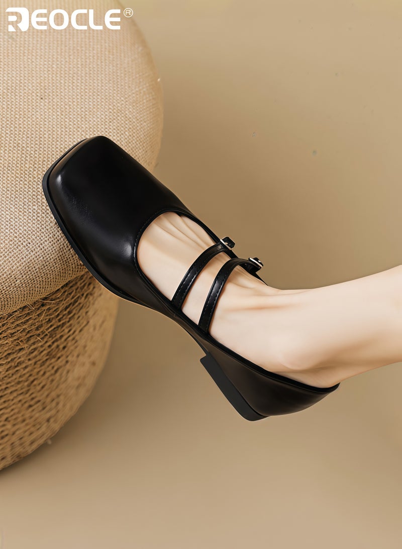 REOCLE Women's Square Toe Mary Jane Flats with Adjustable Multi-Strap Closures Comfortable Casual Shoes for Daily Wear Errands Versatile Outfit Pairings - Image 4
