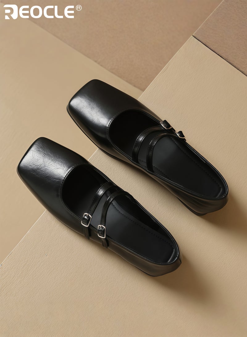 REOCLE Women's Square Toe Mary Jane Flats with Adjustable Multi-Strap Closures Comfortable Casual Shoes for Daily Wear Errands Versatile Outfit Pairings - Image 5