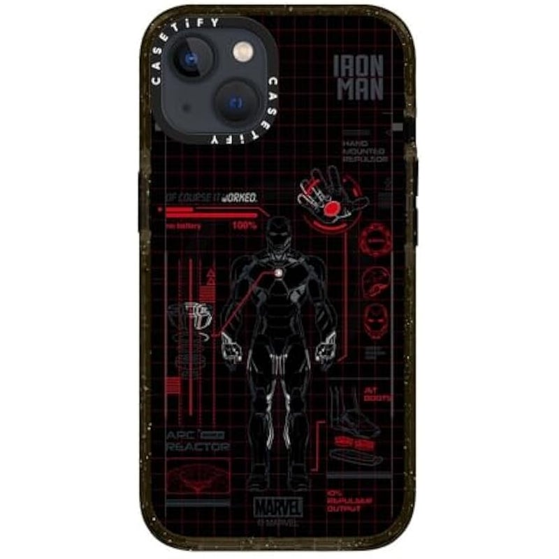 Casetify Impact iPhone 13 Case 【Iron Man Co-Lab / 6.6ft Drop Protection/Compatible with Magsafe】 - Iron Man Blue Print Tech - Red - Clear Black - Image 4