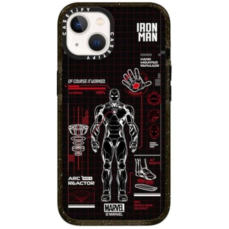 Casetify Impact iPhone 13 Case 【Iron Man Co-Lab / 6.6ft Drop Protection/Compatible with Magsafe】 - Iron Man Blue Print Tech - Red - Clear Black - Image 2