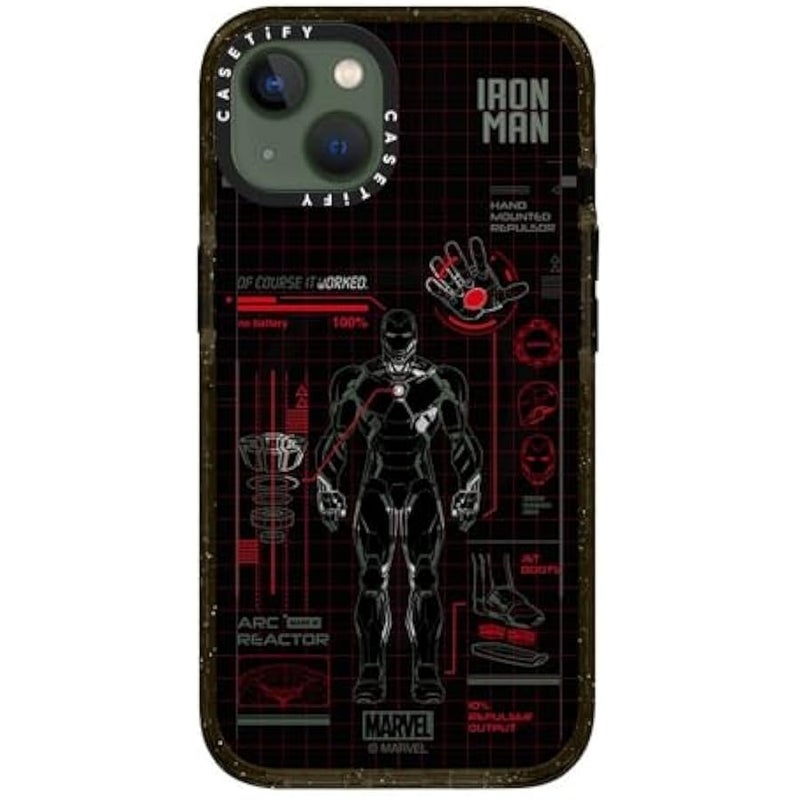 Casetify Impact iPhone 13 Case 【Iron Man Co-Lab / 6.6ft Drop Protection/Compatible with Magsafe】 - Iron Man Blue Print Tech - Red - Clear Black - Image 3