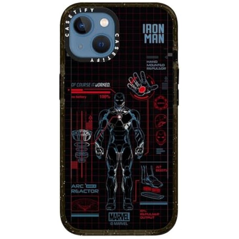 Casetify Impact iPhone 13 Case 【Iron Man Co-Lab / 6.6ft Drop Protection/Compatible with Magsafe】 - Iron Man Blue Print Tech - Red - Clear Black - Image 5