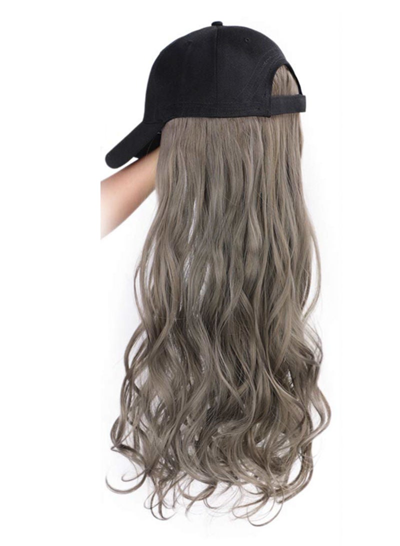 Sharpdo Black Baseball Cap High Temperature Silk Big Wave Synthetic Wig - Image 2
